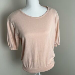 Saks Fifth Avenue 100% Cotton Blush Knit Top w/ Shoulder Pads